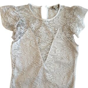 Iris Off WhFloral Lace Bodysuit | Ruffle Flutter Sleeves | Keyhole Back | Size S